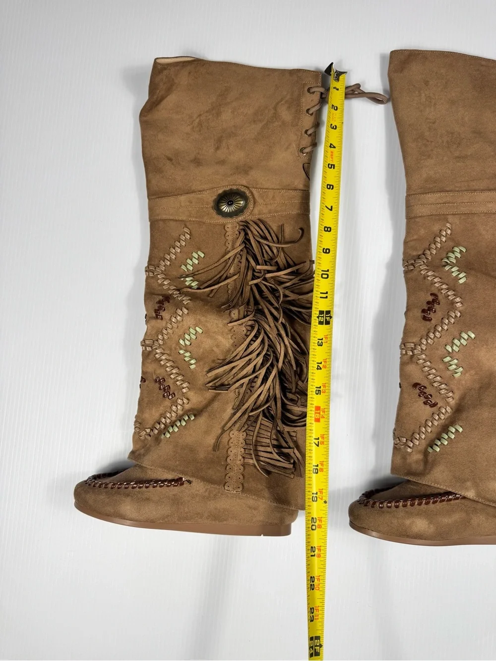 Azalea Wang Edmond Brown Fringe Western Boho Knee-High Boots NIB Size 6
